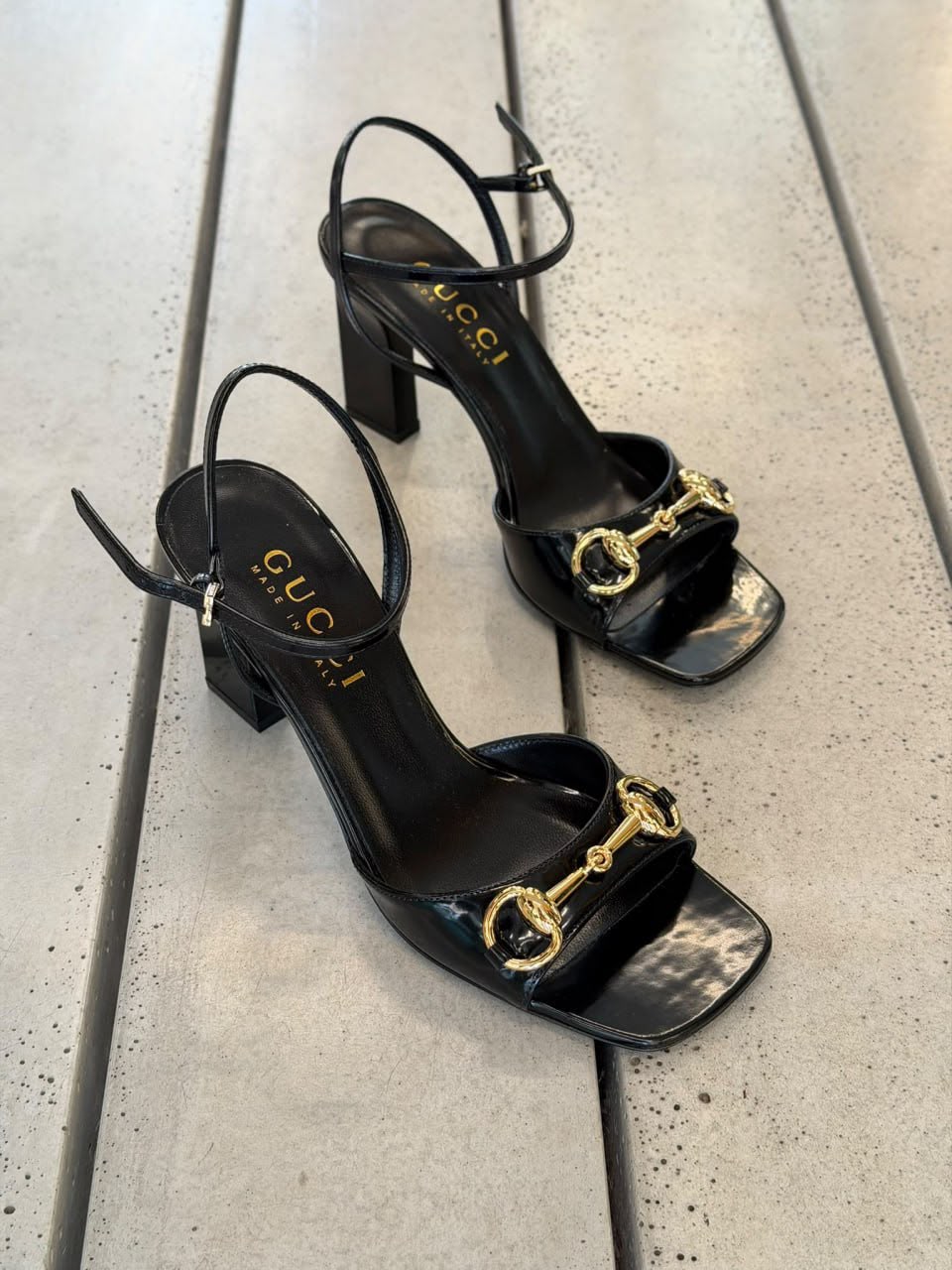 Horsebit Patent Leather Mid-Heel Sandal