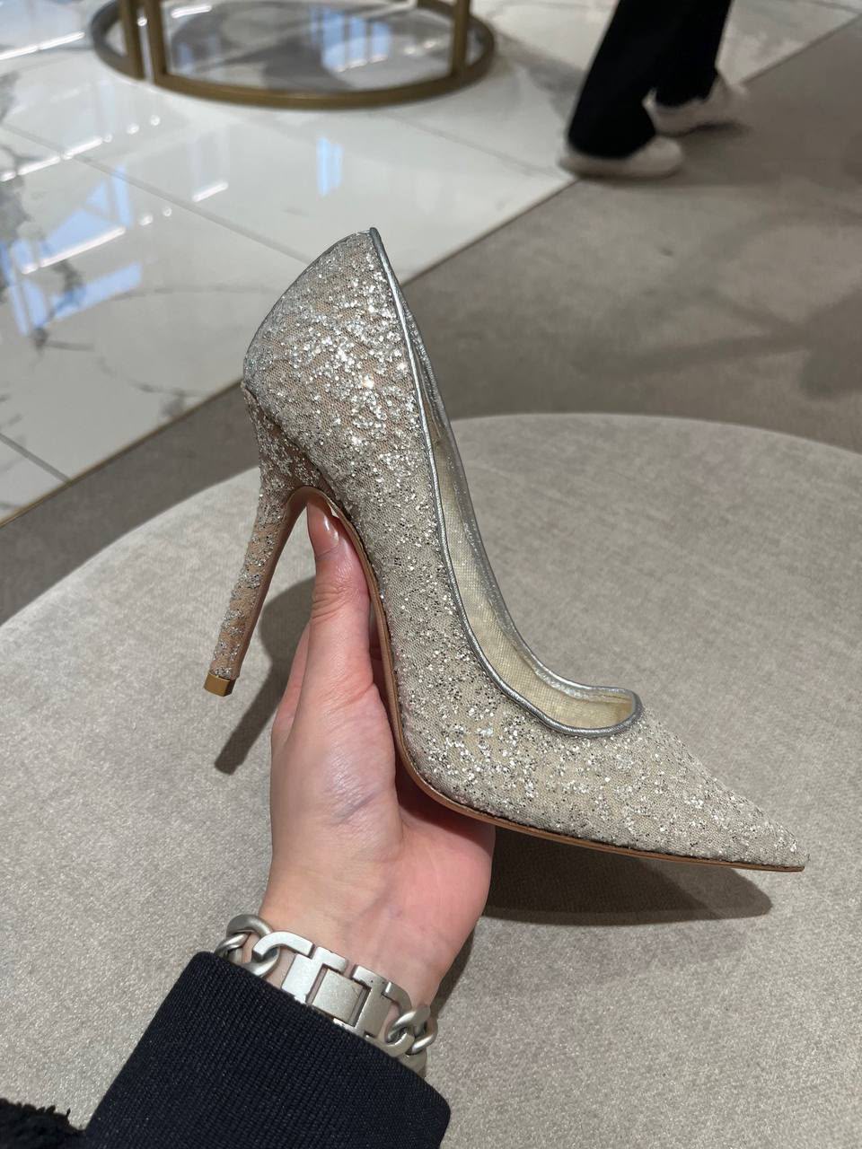 Romy 100 Glitter Fabric Pointy Toe Pumps