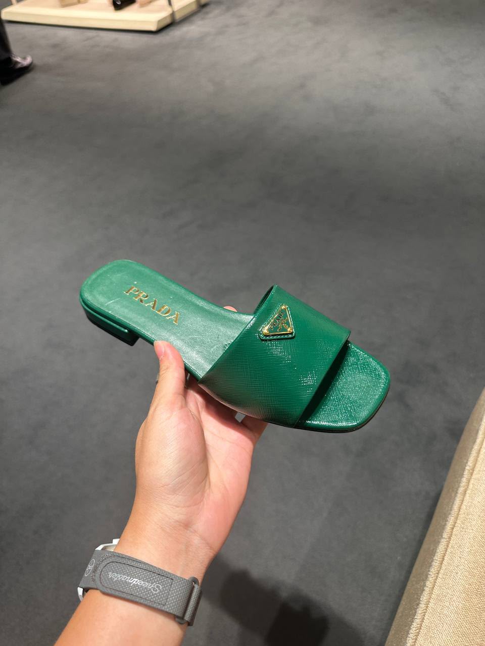 Saffiano leather slides