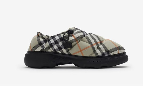 Check Quilted Nylon Puffer Slides