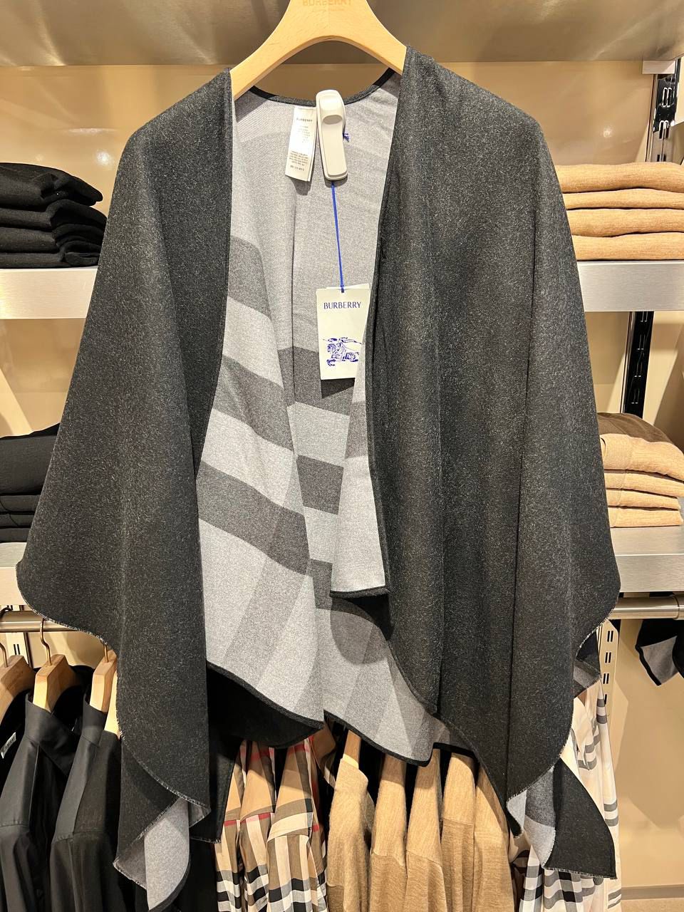 Check Wool Cashmere Poncho