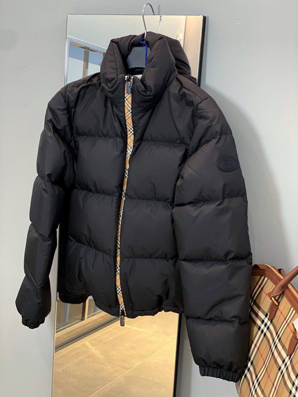 Detachable Hood Check Trim Puffer Jacket