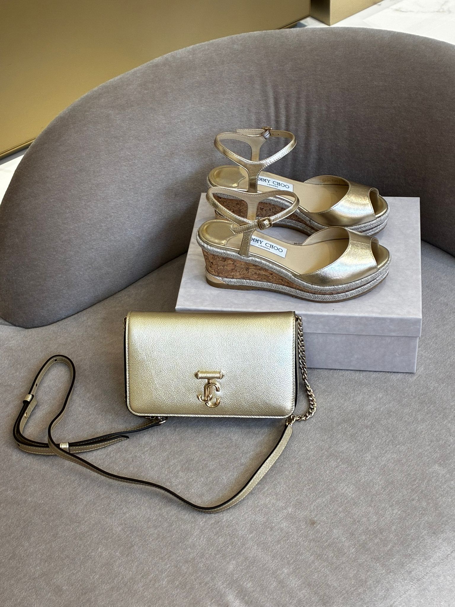 Varenne Crossbody Bag and Cork Wedge Espadrille Sandals