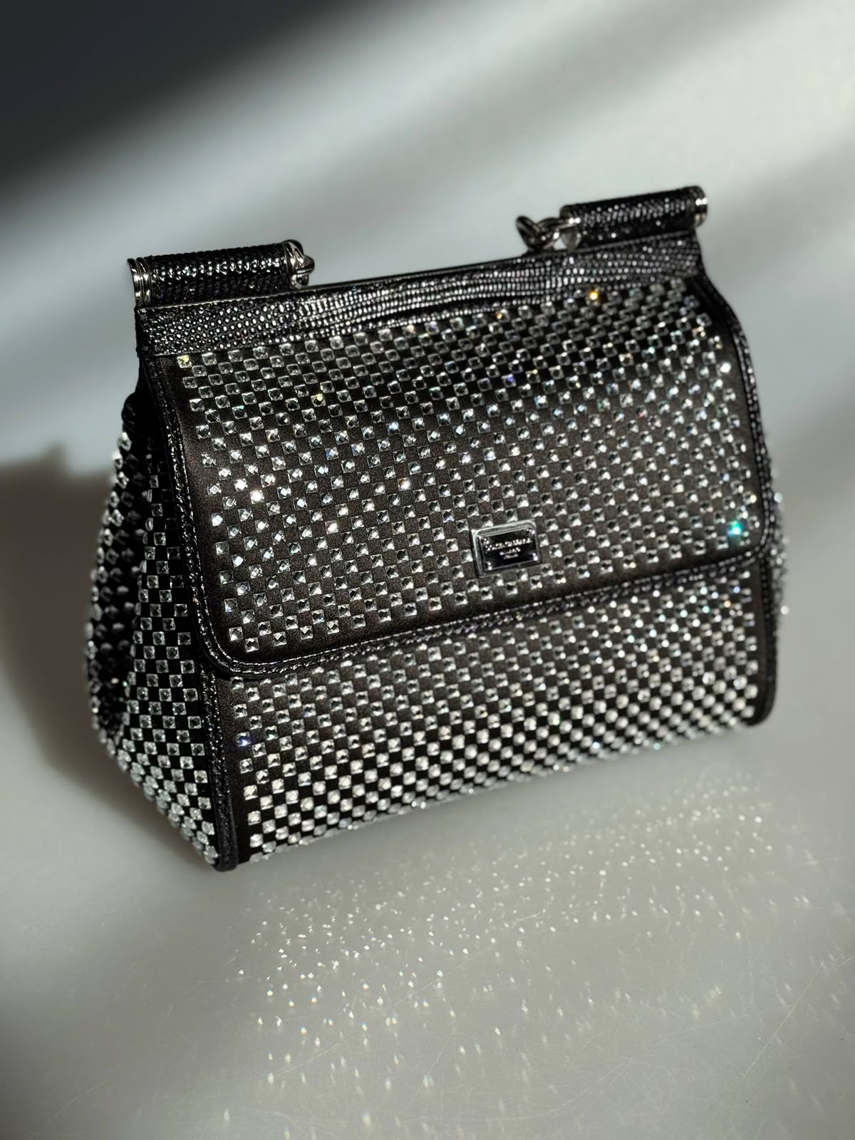 Sicily Small Bag in Satin with Rhinestones