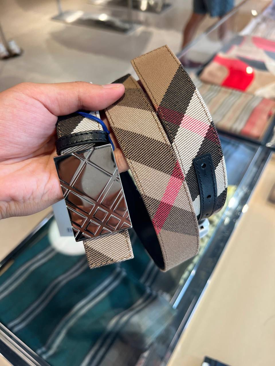 Vintage Check E-canvas and Leather Belt
