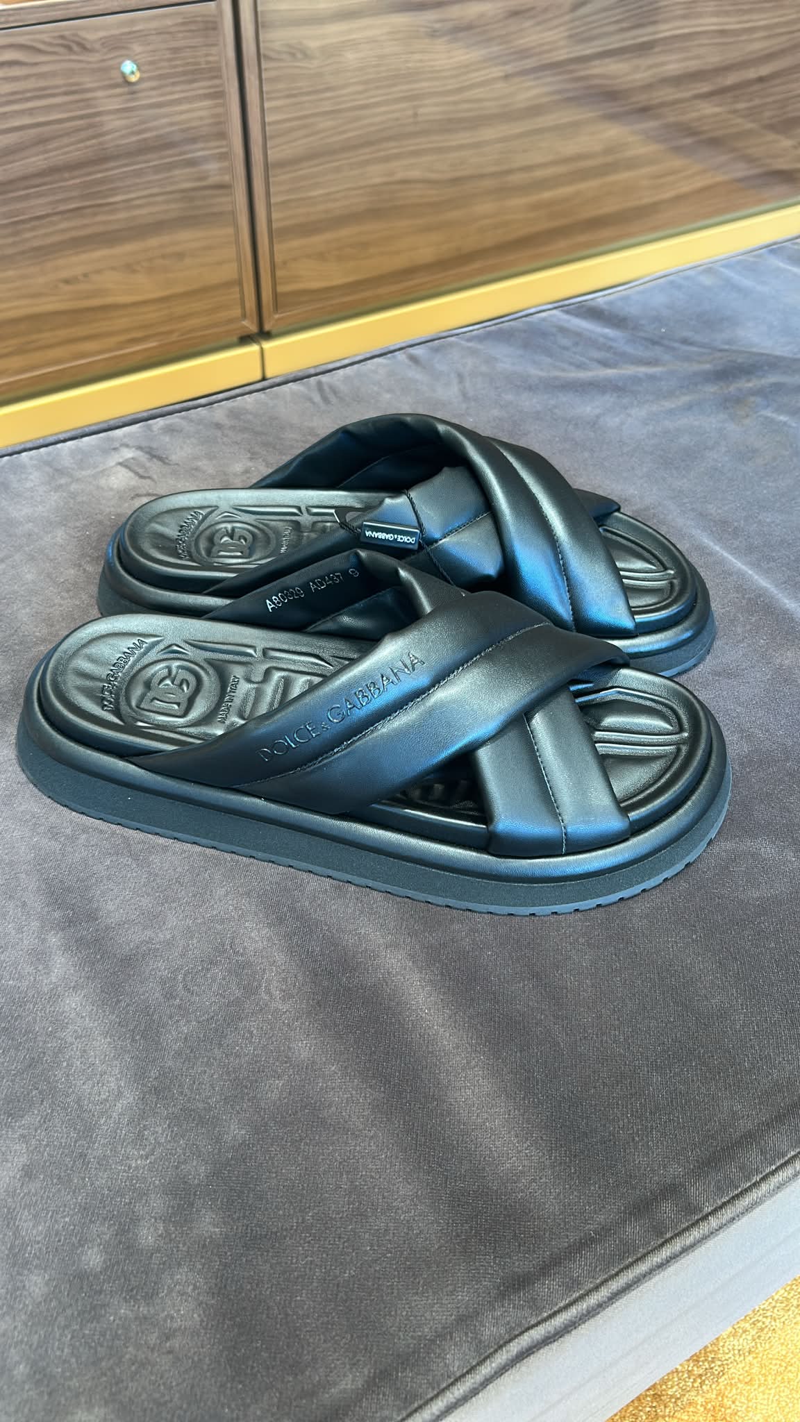 Padded Nappa Leather Cross-Over Slides