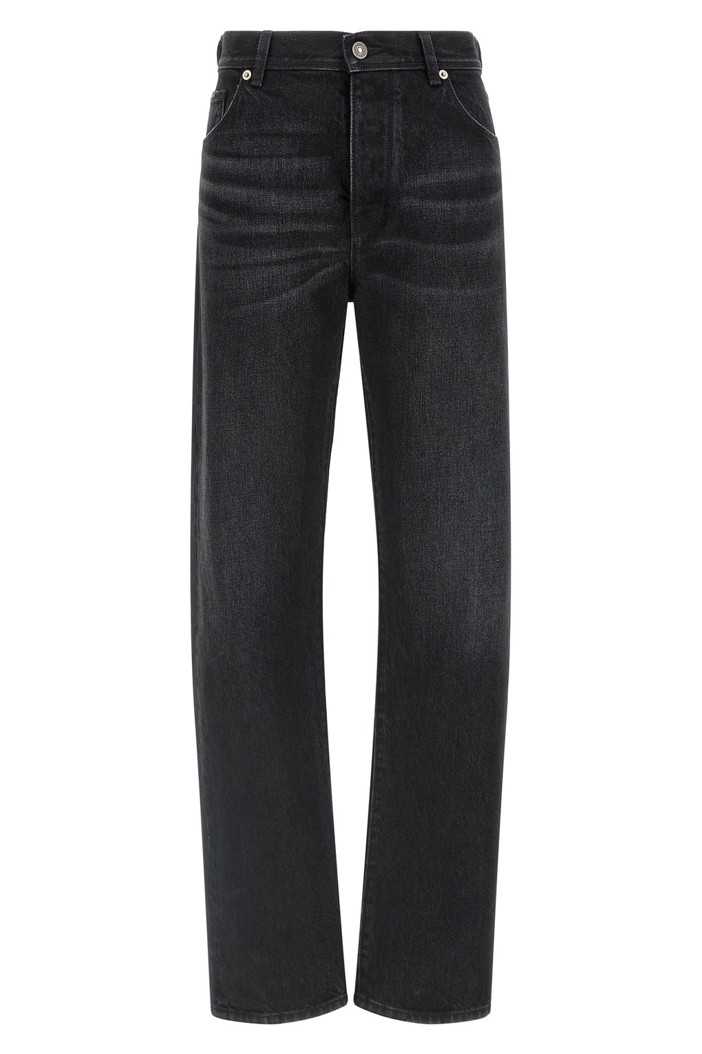 Yellow stitching jeans with visible thread
