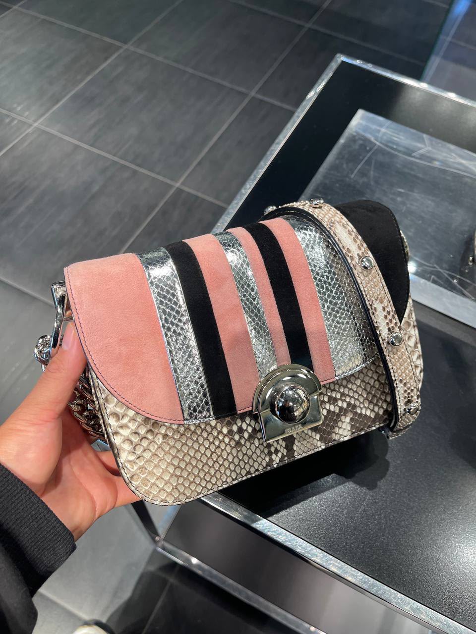 Pionnière Python and Suede Shoulder Bag