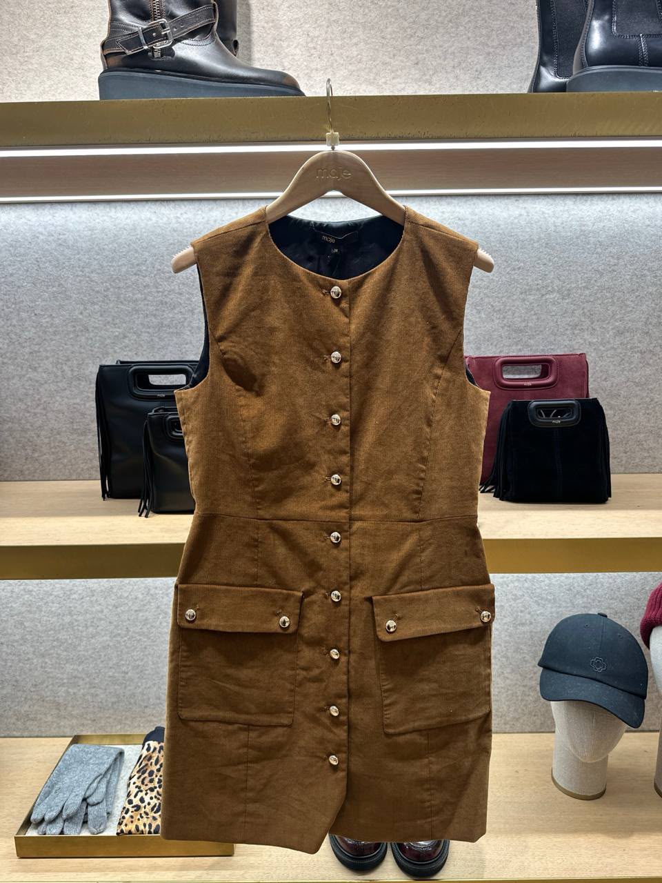 Sleeveless Corduroy Button-Down Dress