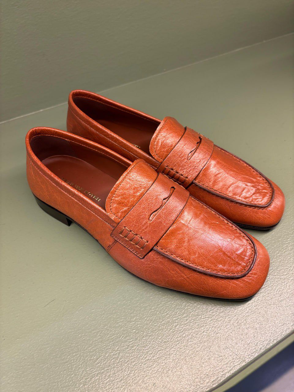 Crinkled Leather Penny Loafers