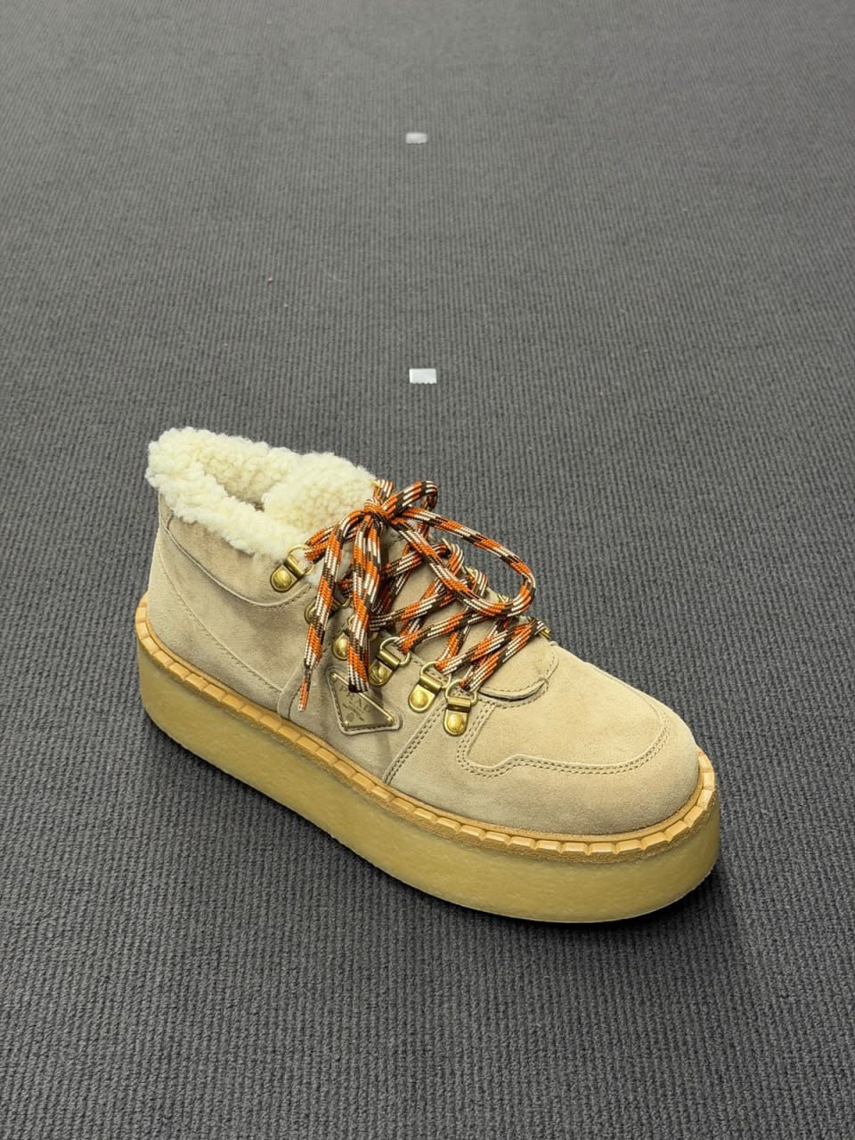 Suede Shearling-Lined Platform Hiking Boots