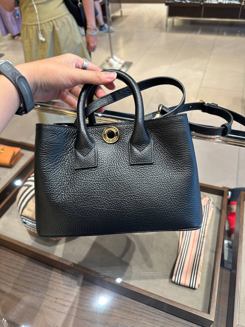 Small Leather and Check Tote Bag