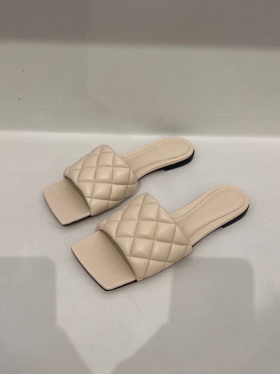 Quilted Square-Toe Slide Sandals