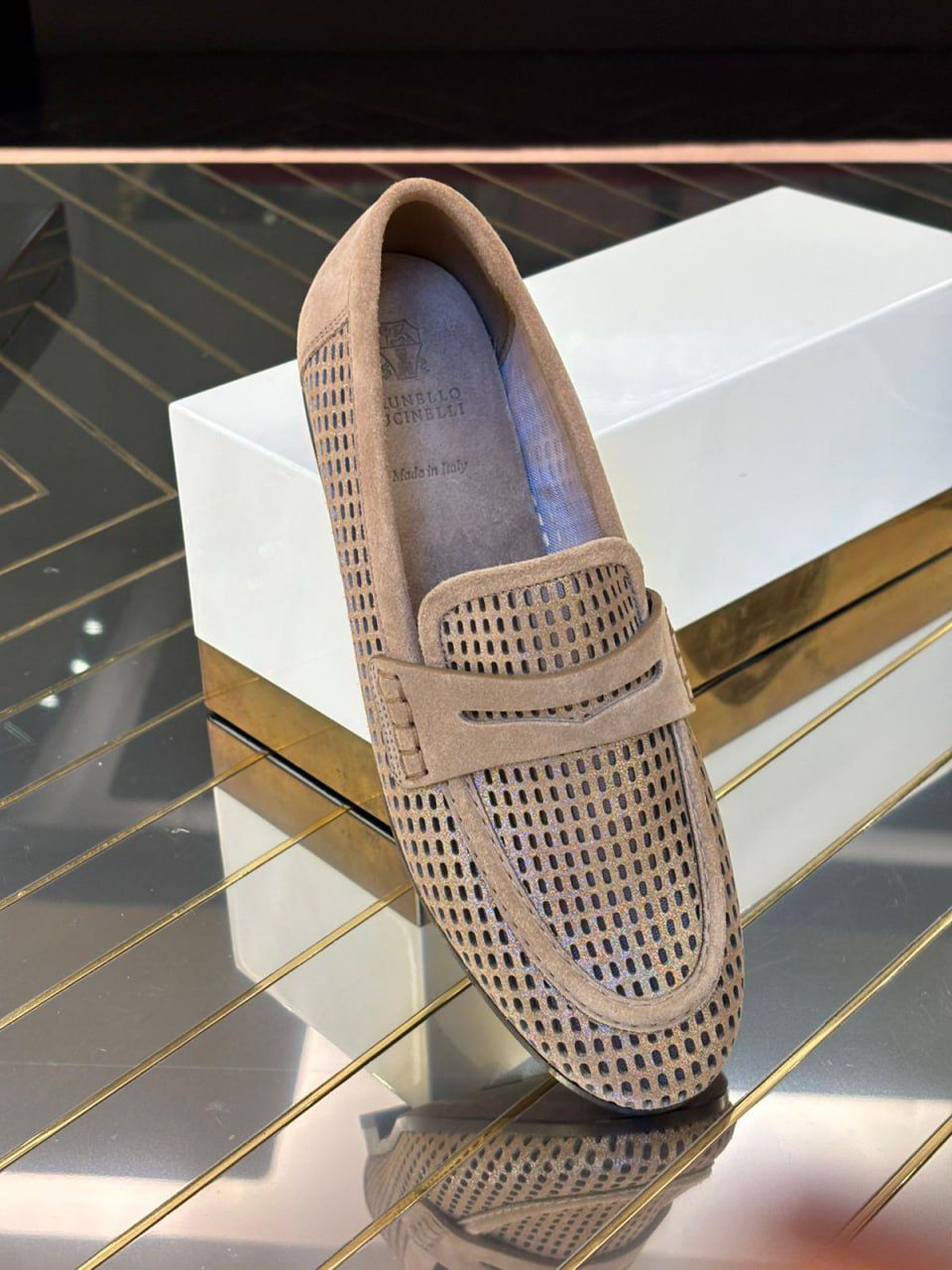 Perforated Suede Penny Loafers