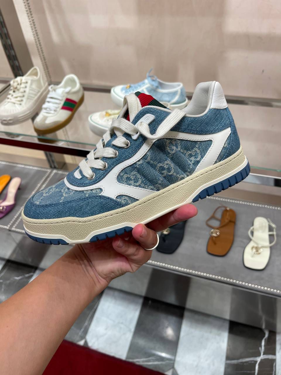 Basket sneaker in GG denim