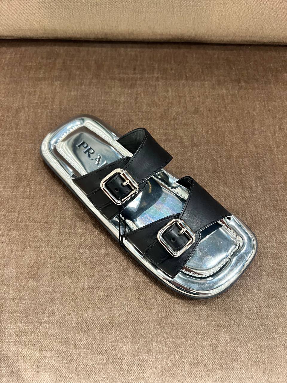 Brushed Leather Slides