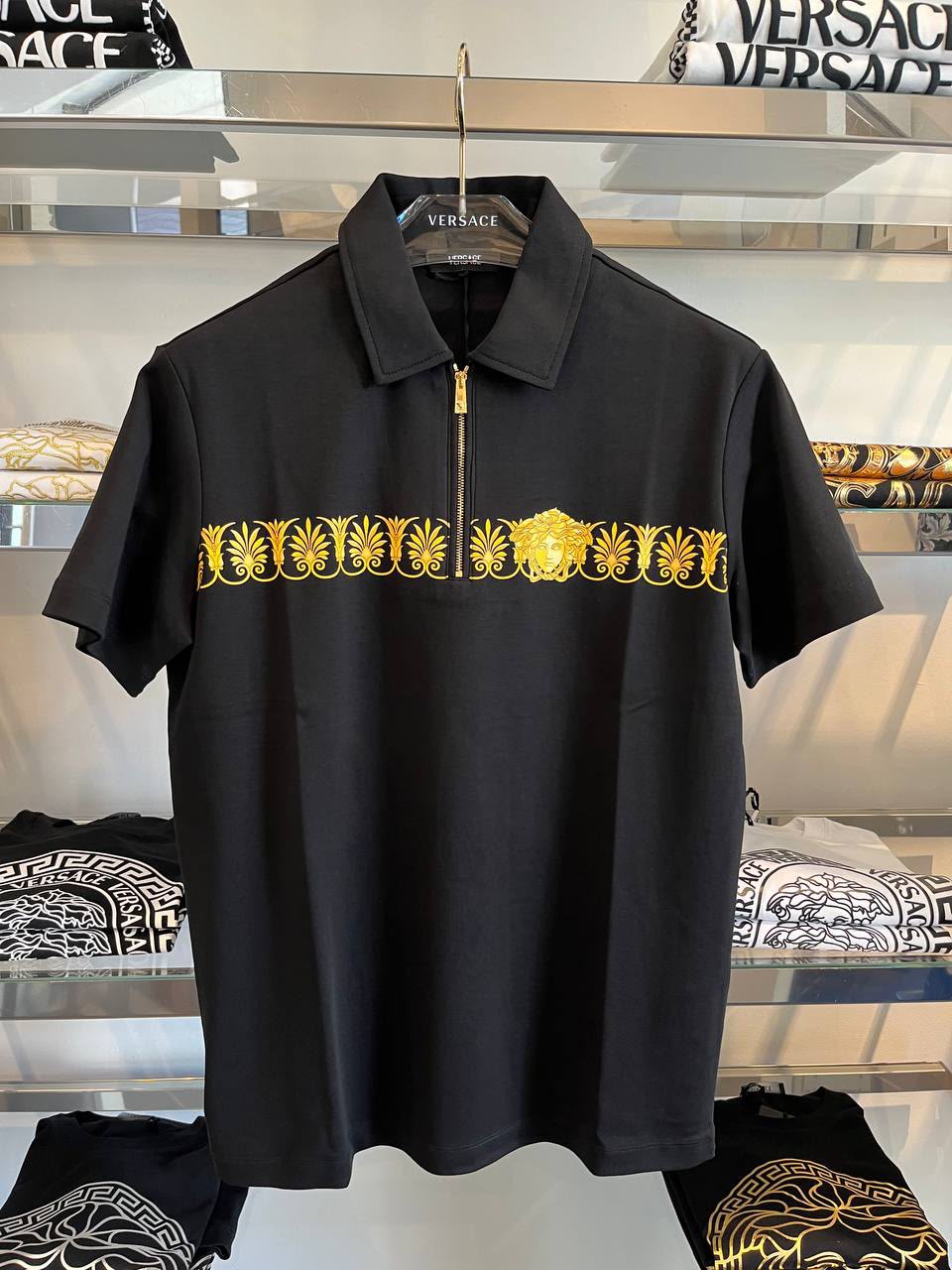 Medusa Head Barocco Print Polo Shirt