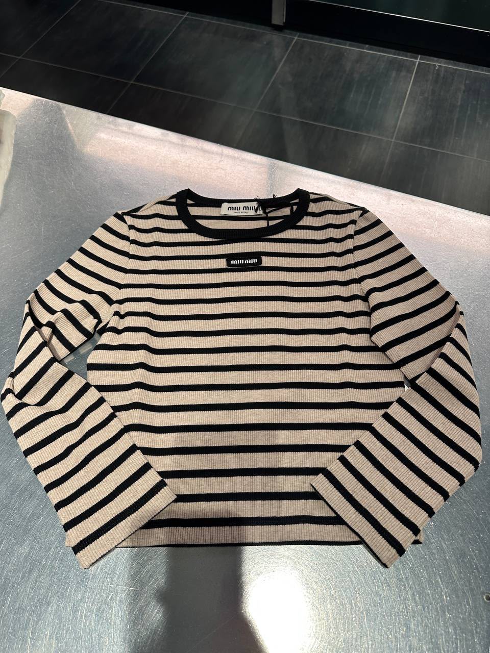 Striped Ribbed Knit Long-Sleeve T-Shirt