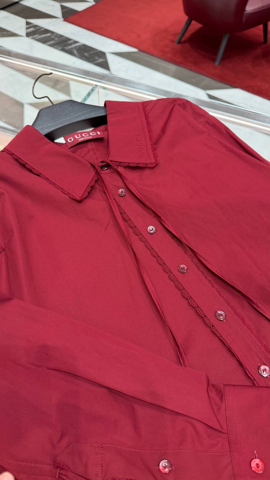 Cotton poplin shirt with lace trim