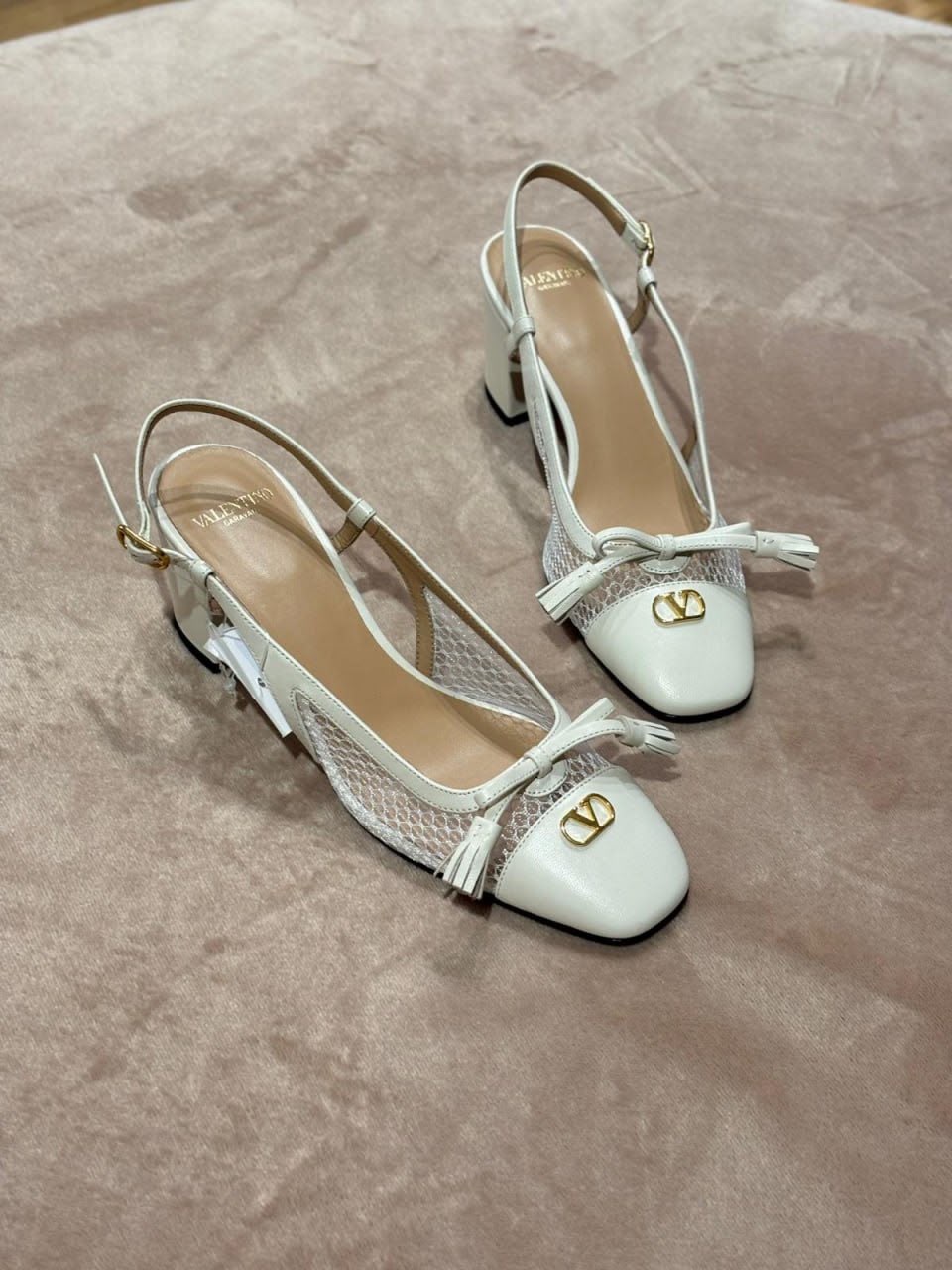 VLogo Signature Mesh and Leather Slingback Pumps