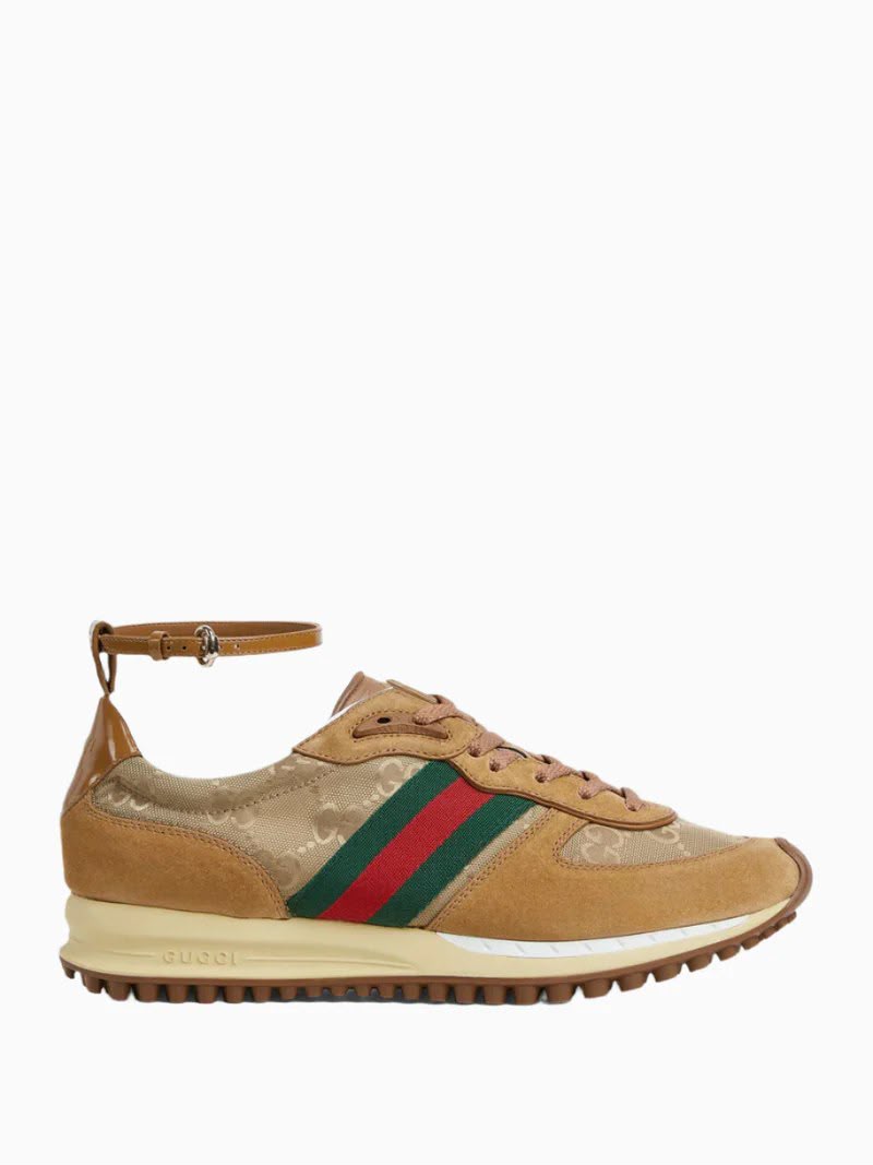 Women's GG Supreme Suede Runner Sneaker with Ankle Strap