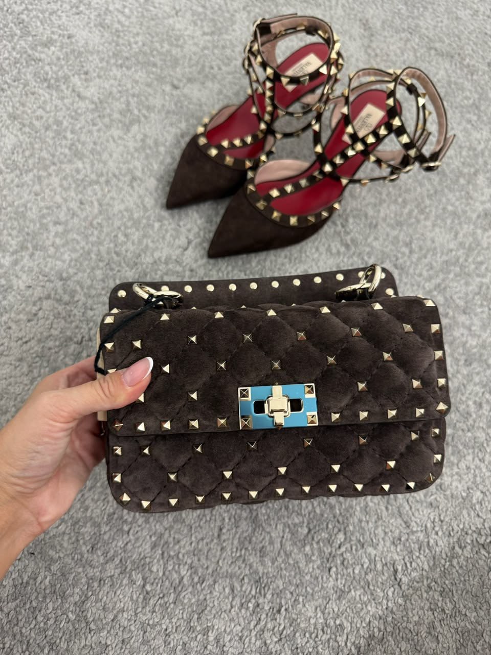Garavani Rockstud Spike Shoulder Bag and Rockstud Suede Pumps