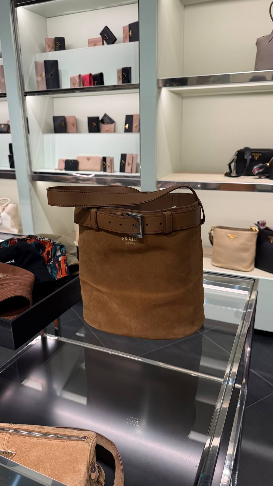 Buckle Suede Bucket Bag