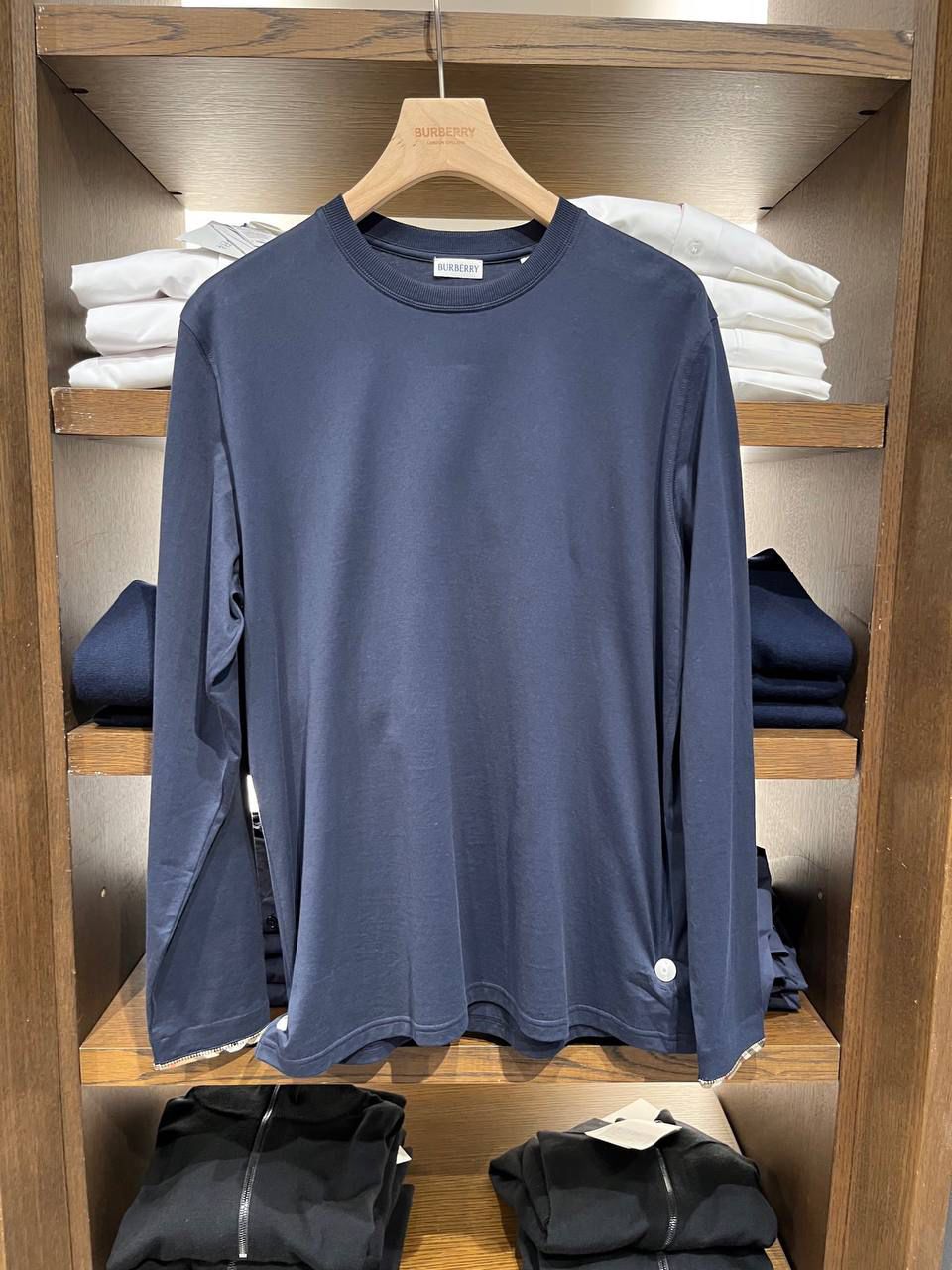 Check Detail Cotton Long-sleeve Top