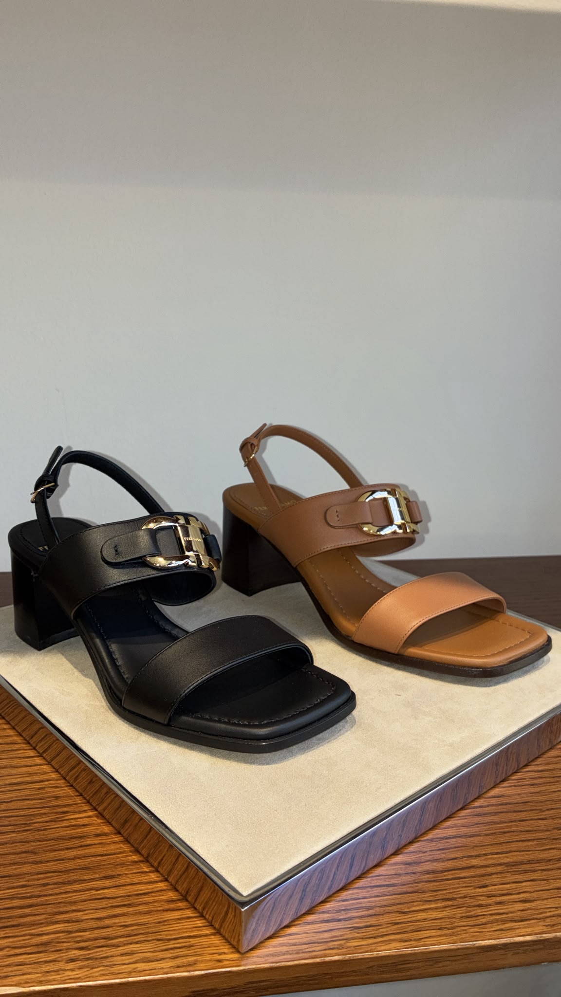 Ferragamo Gancini Buckle Block Heel Sandals