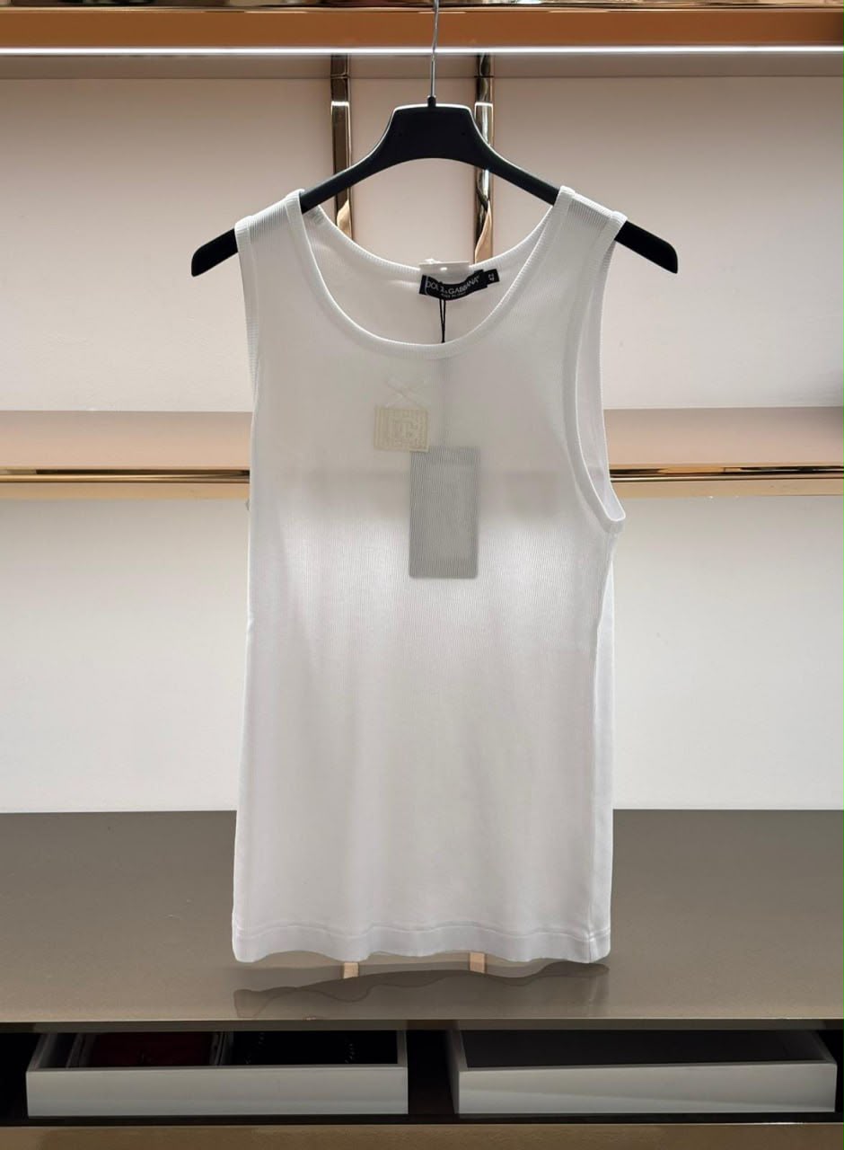 Ribbed Cotton Tank Top with Logo Patch