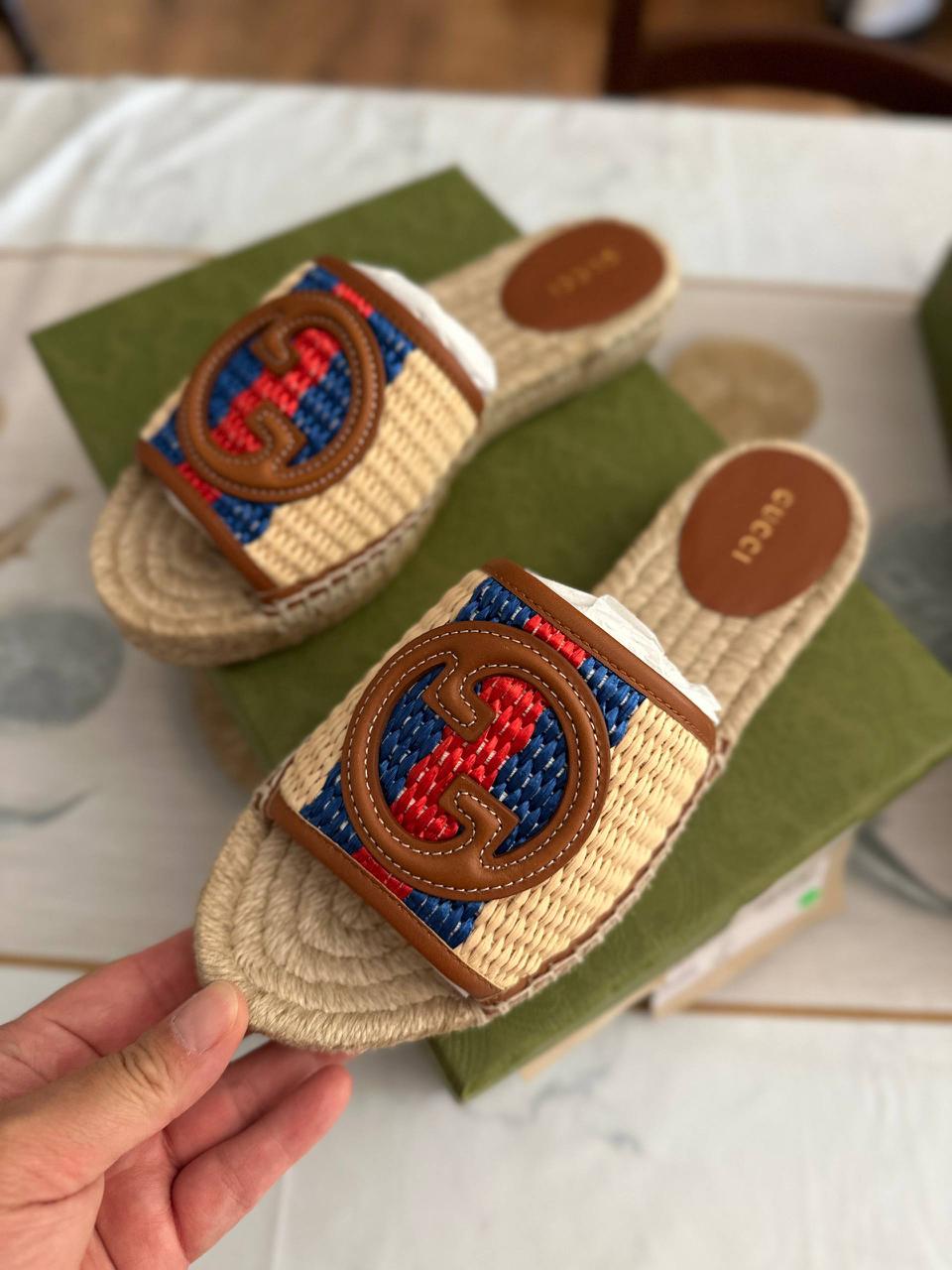Interlocking G Raffia Espadrille Slides