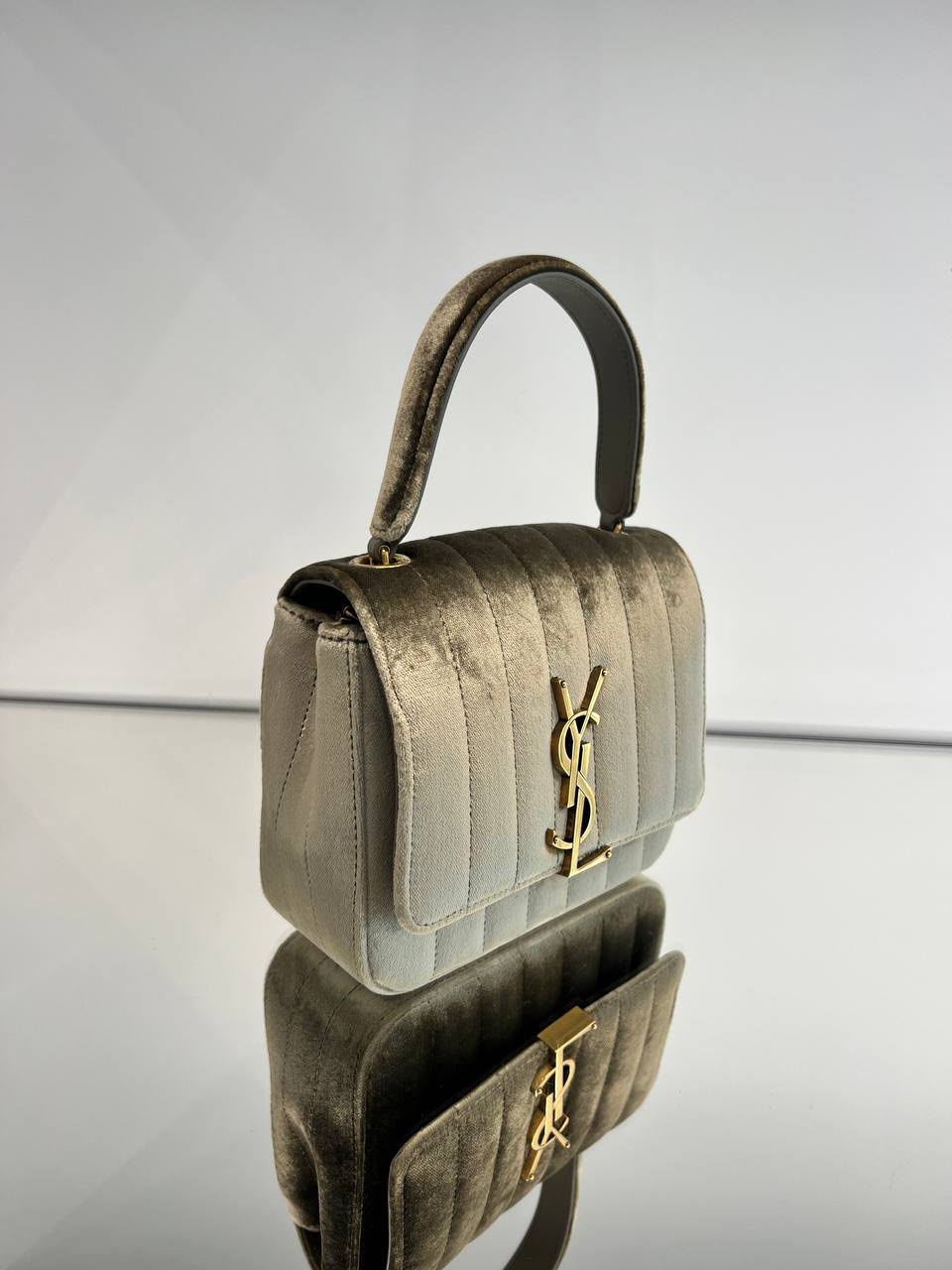 College Medium Top Handle Bag in Quilted Velvet