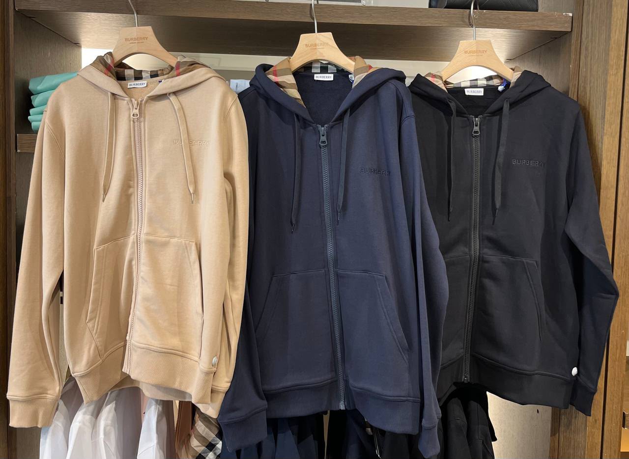 Check-Lined Cotton Zip-Up Hoodie