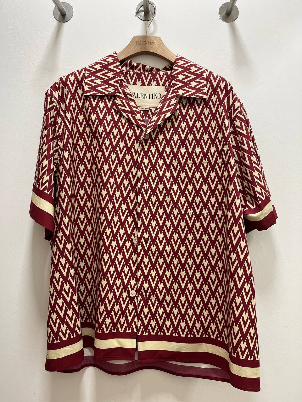 Geometric Print Silk Bowling Shirt
