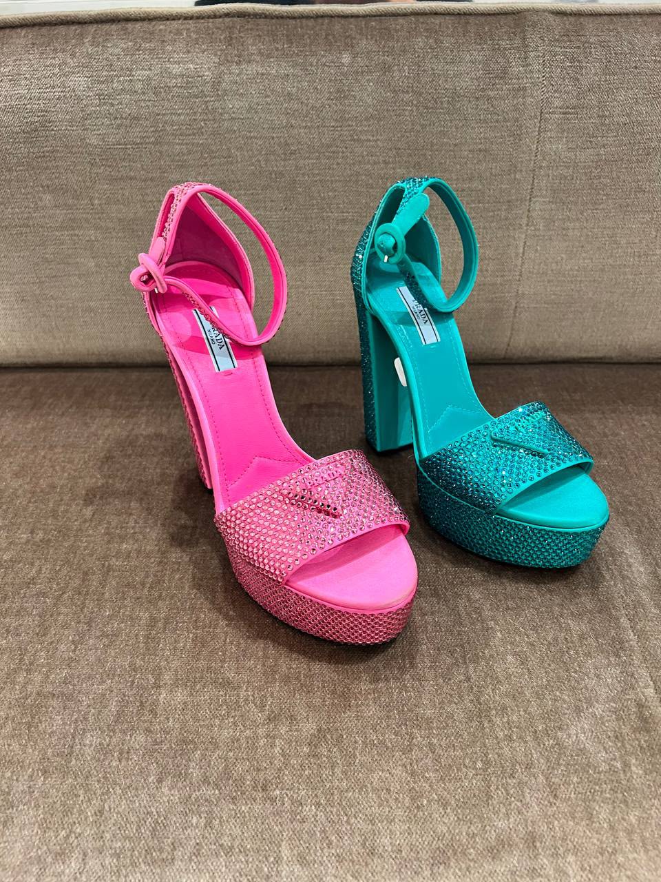 Satin sandals with crystals