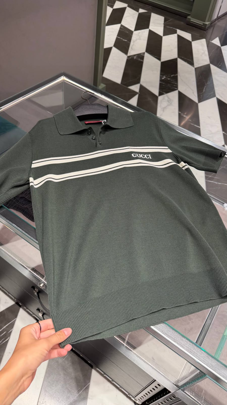 Striped Knit Polo Shirt