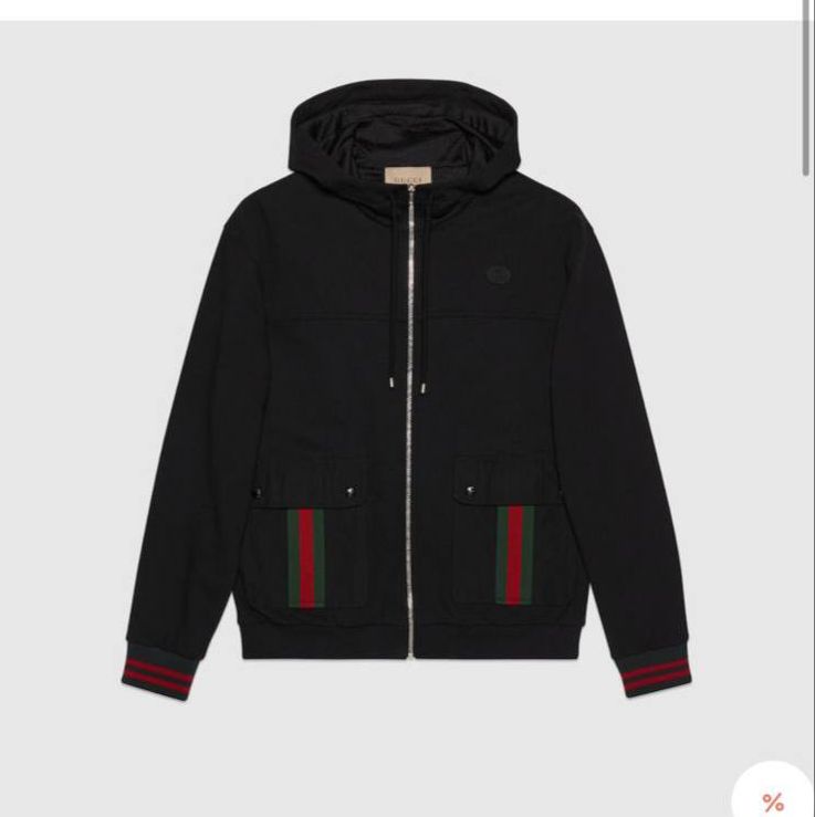 Cotton jersey zip-up hoodie with Web