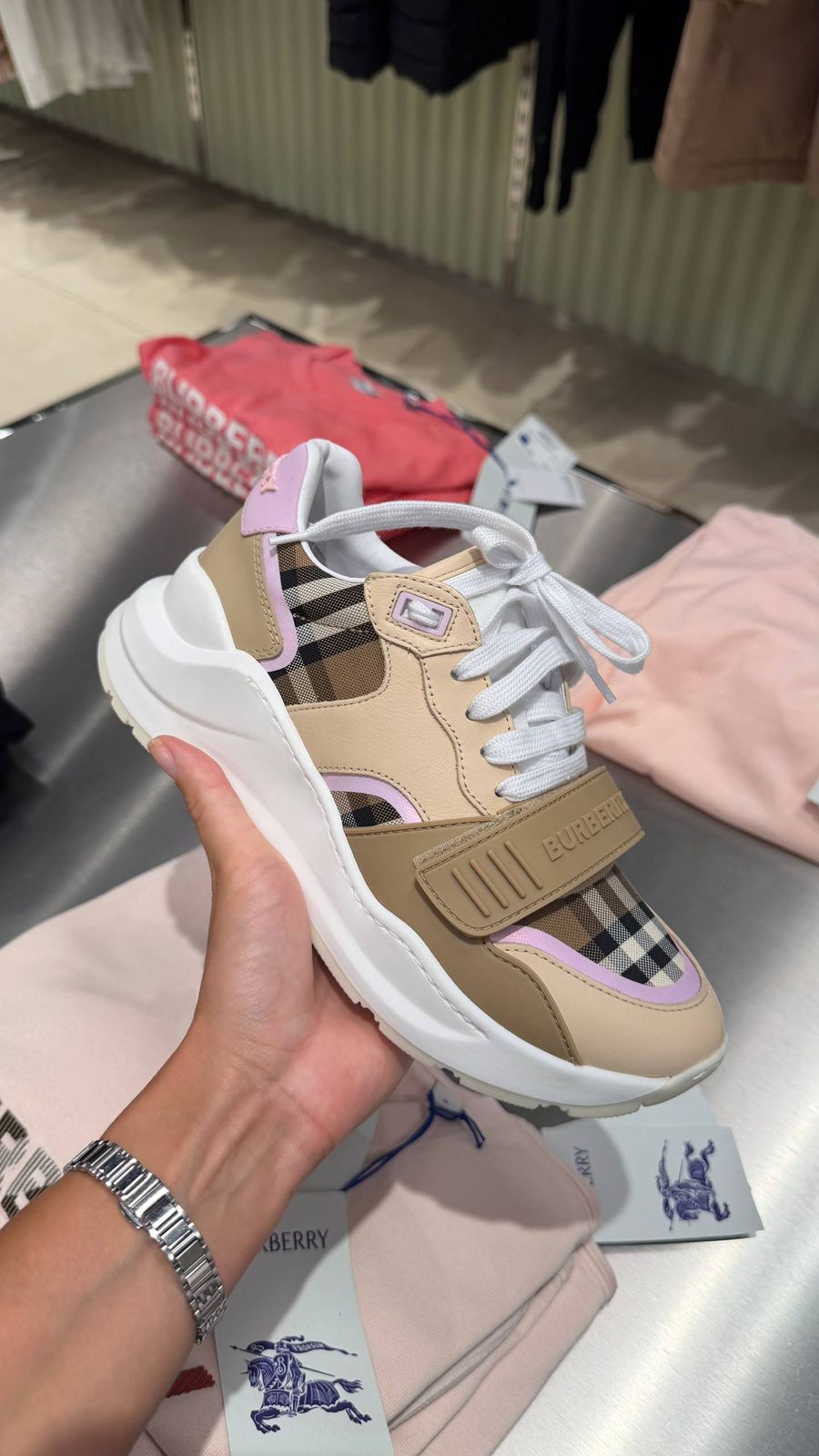 Vintage Check and Leather Sneakers