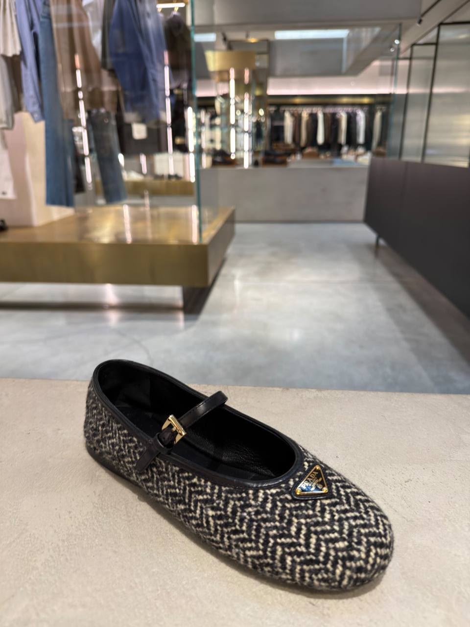 Herringbone fabric ballet flats