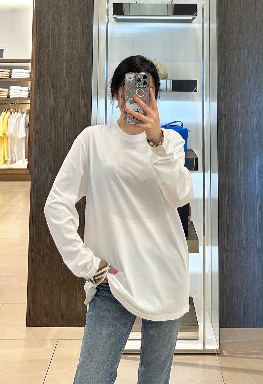 Vintage Check Cuff Cotton Oversized T-shirt
