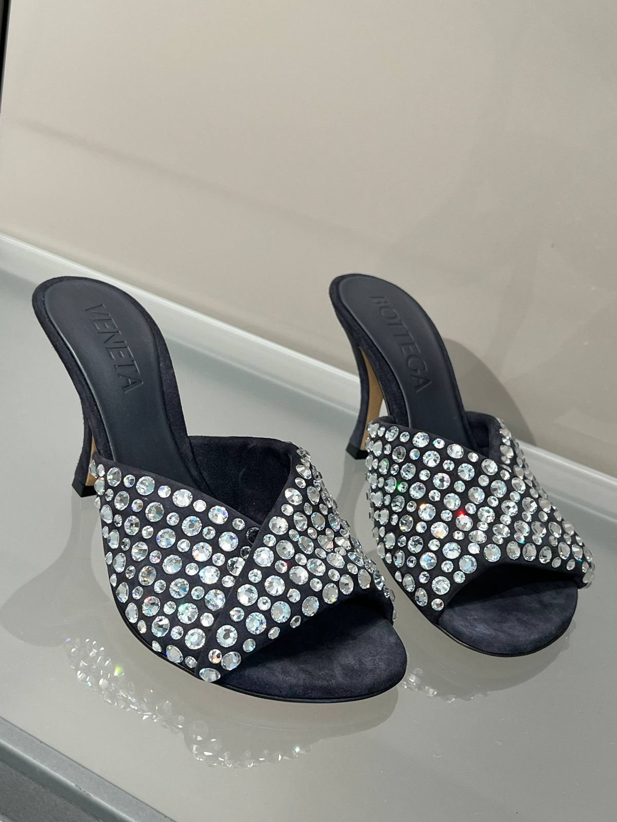 Crystal-Embellished Suede Mules