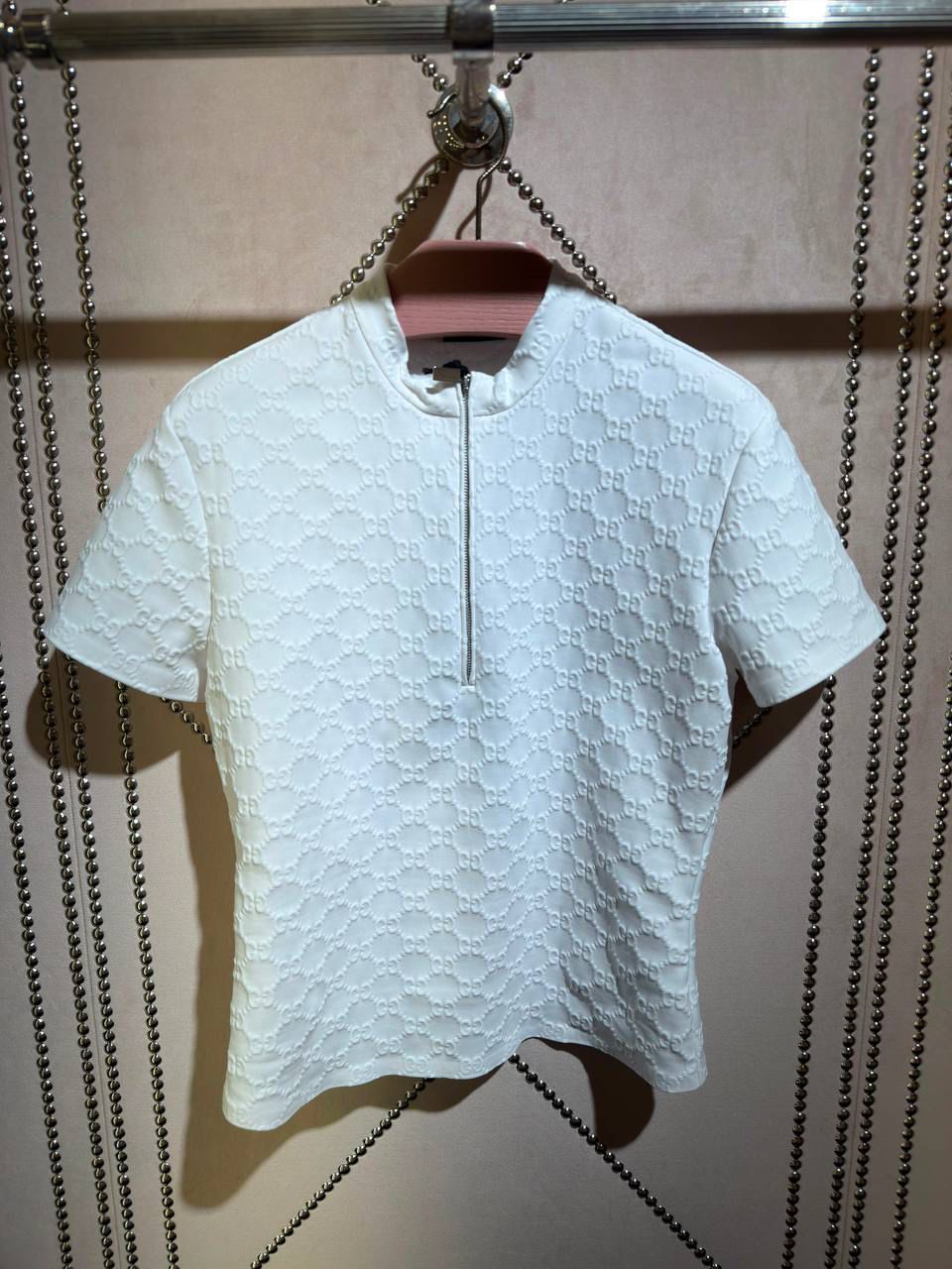 GG Embossed Jersey Zip-Up Top