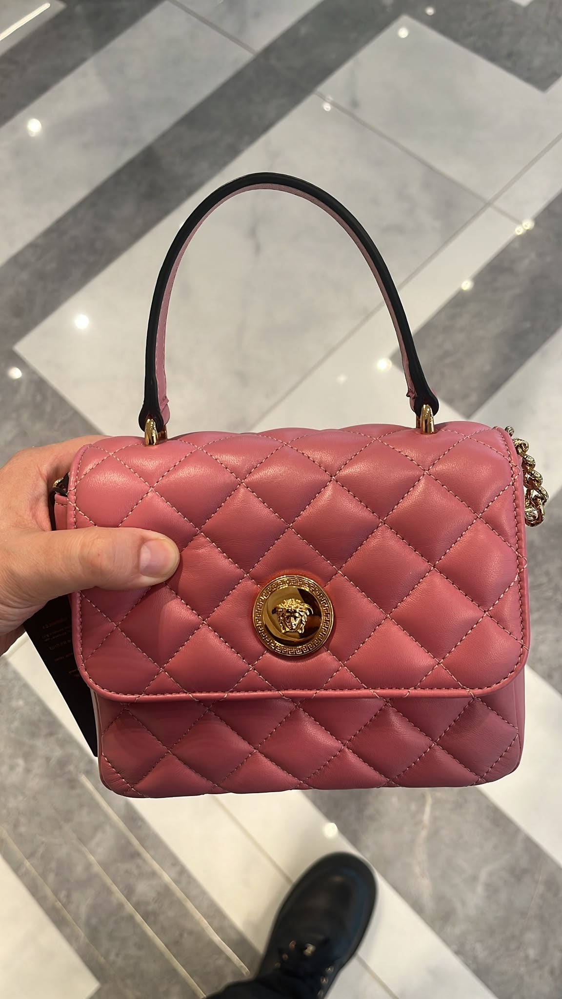 Quilted Leather Medusa Biggie Top Handle Bag
