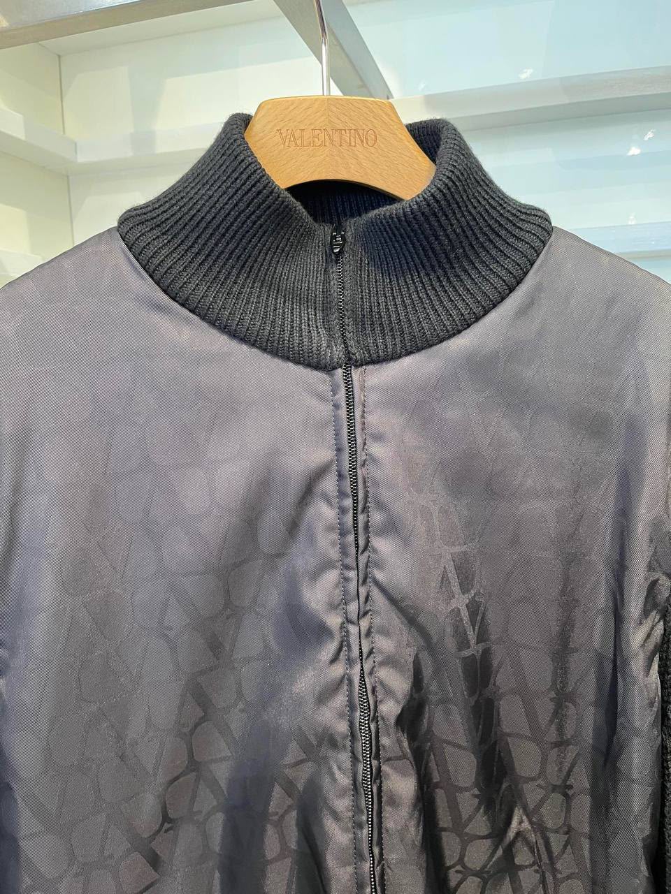 VLogo Monogram Knit-Sleeve Zip-Up Jacket