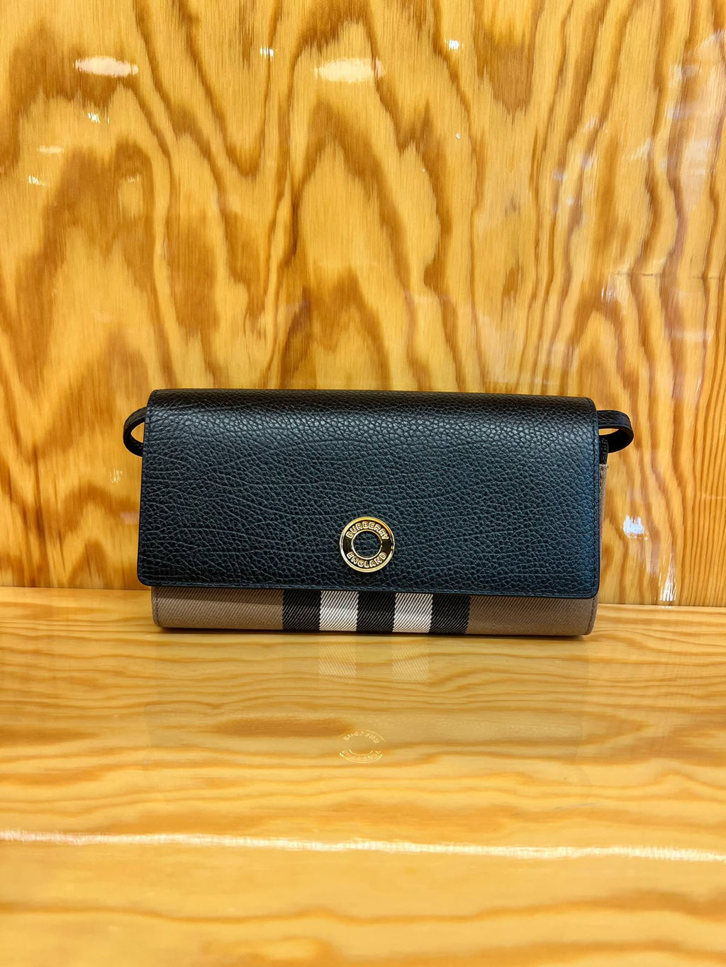 Grainy Leather and Vintage Check Crossbody Bag