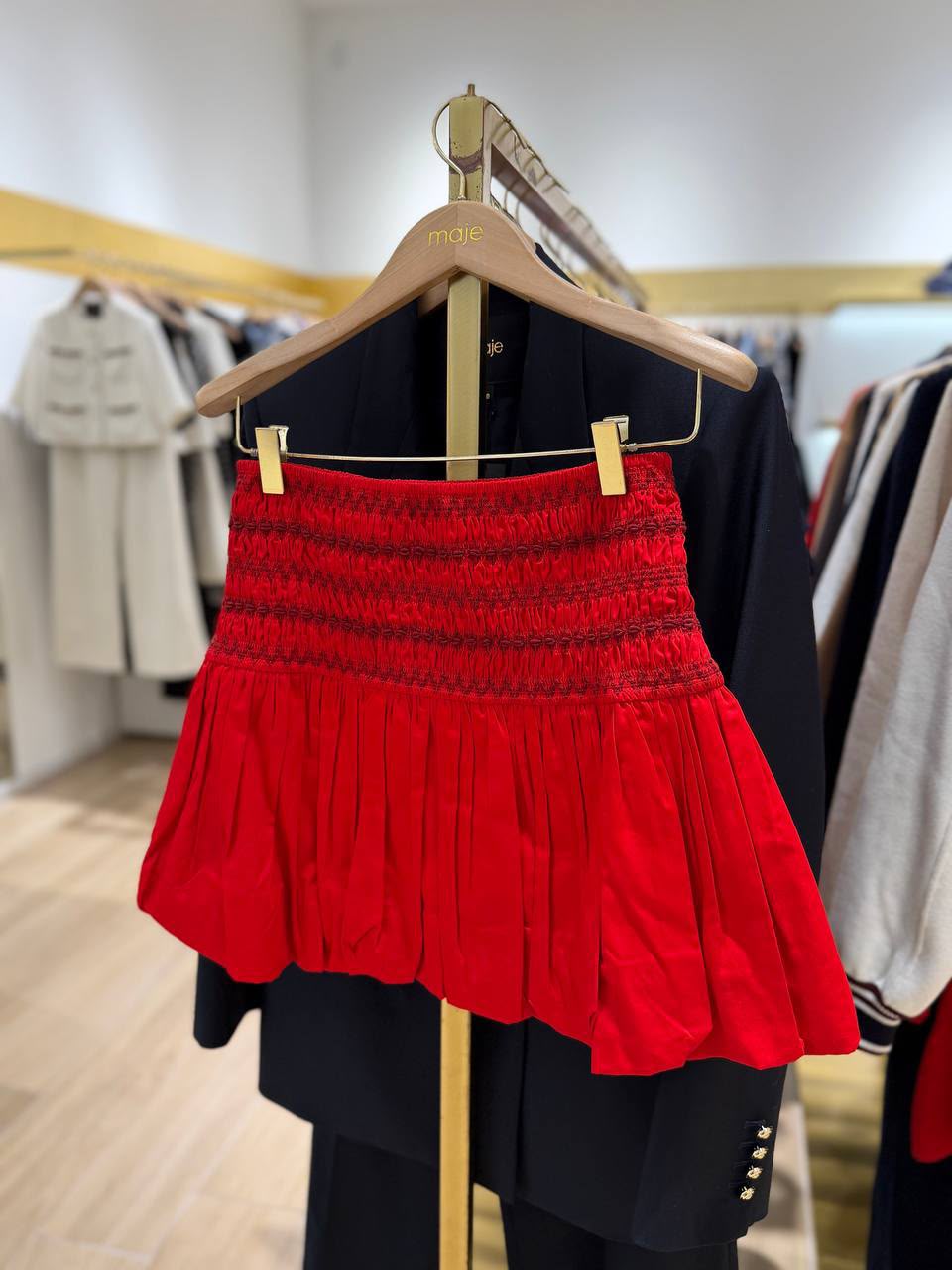 Smocked waist pleated mini skirt