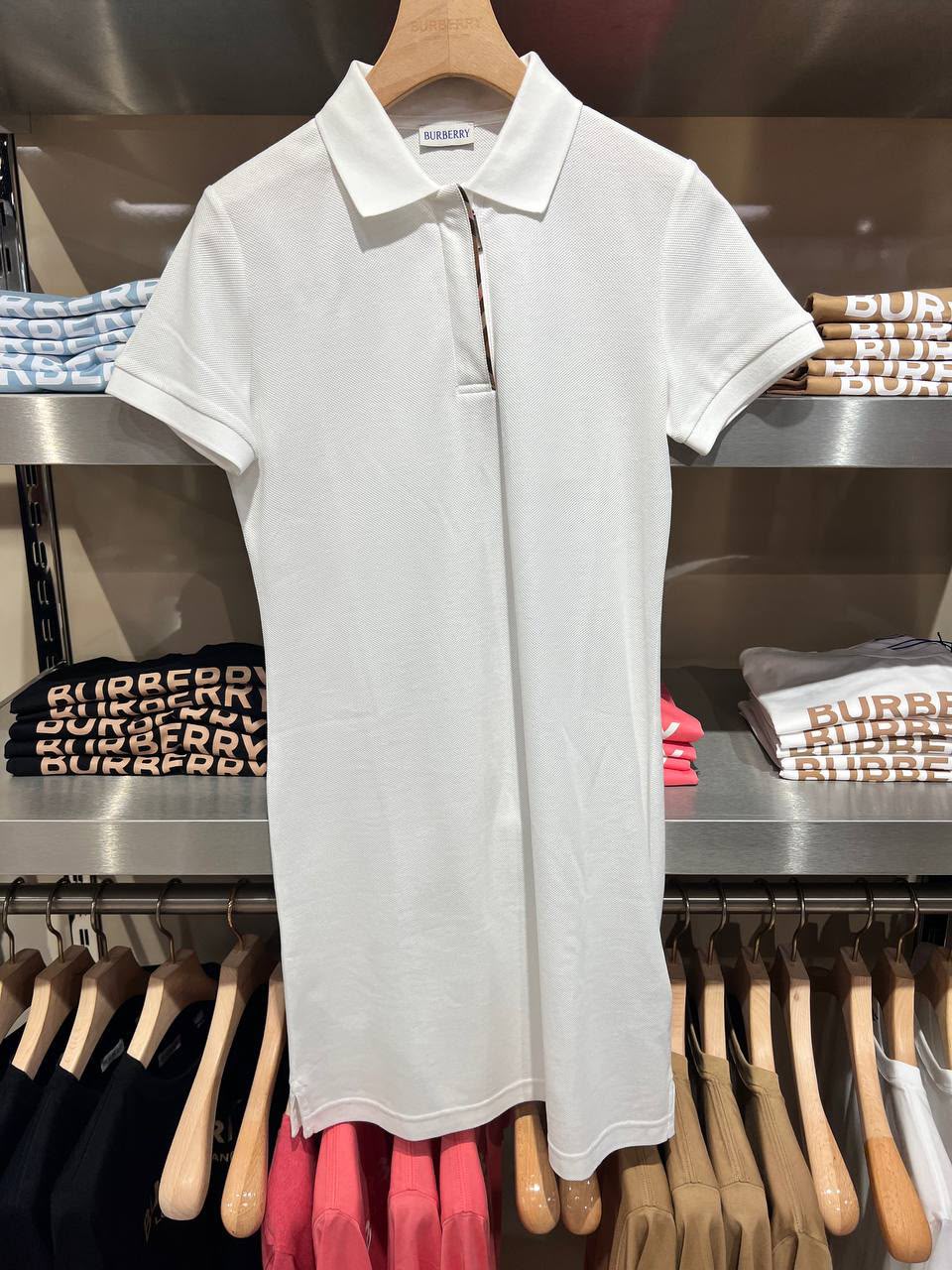 Check Placket Cotton Piqué Polo Dress