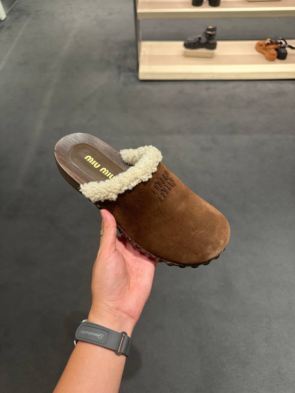 Suede Clogs with Shearling