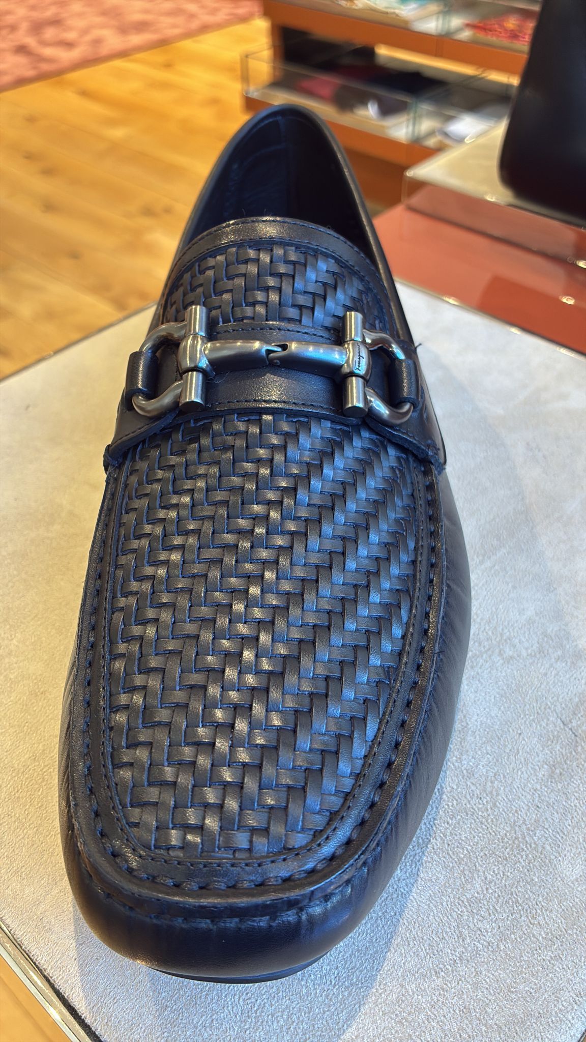 Ferragamo Gancini Woven Leather Loafer