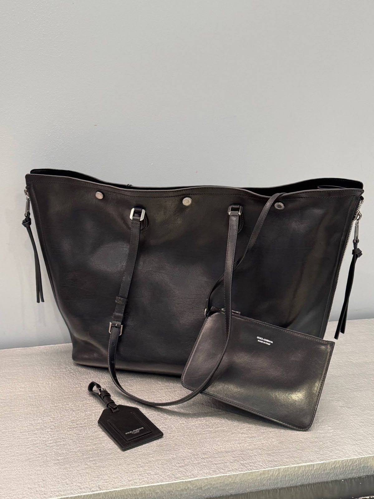Leather Tote Bag with Pouch